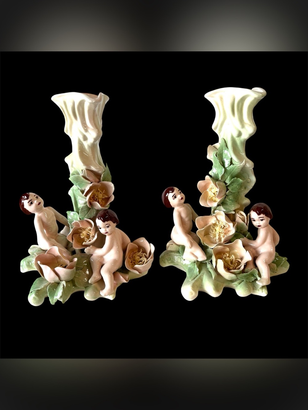MCM mid-century modern 1950s home decor vases Cherub children vase whimsical VTG